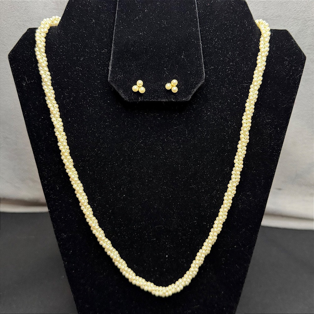 Faux Pearl Jewelry Set Womens‎ OS Cream Twisted Rope Necklace Earrings